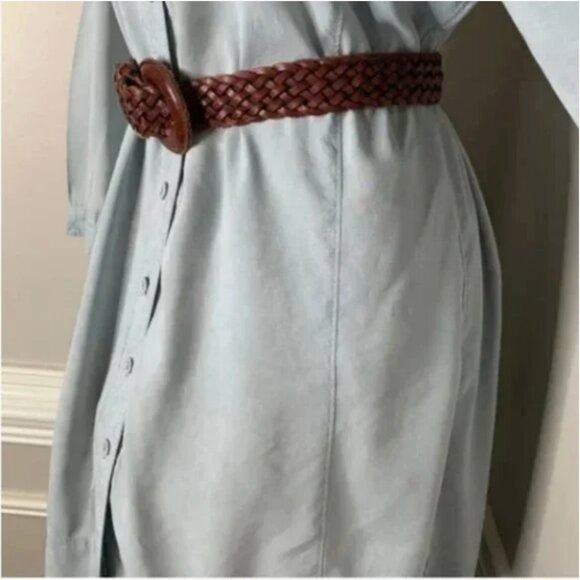 Eileen Fisher Linen Blend Long Sleeve Lagenlook Front Button Dress Size PM - Picture 4 of 10